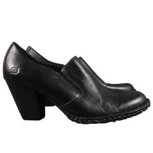 Born Shoes Womens 7 Pumps Leather Slip On Fashion Chunky Heel Career Black Boot